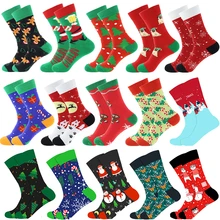 Рождественские носки с изображением снежного лося, подарок, хлопковые носки с принтом «PEONFLY», новинка года, осенне-зимние рождественские носки для мужчин, Веселый новогодний Санта-Клаус