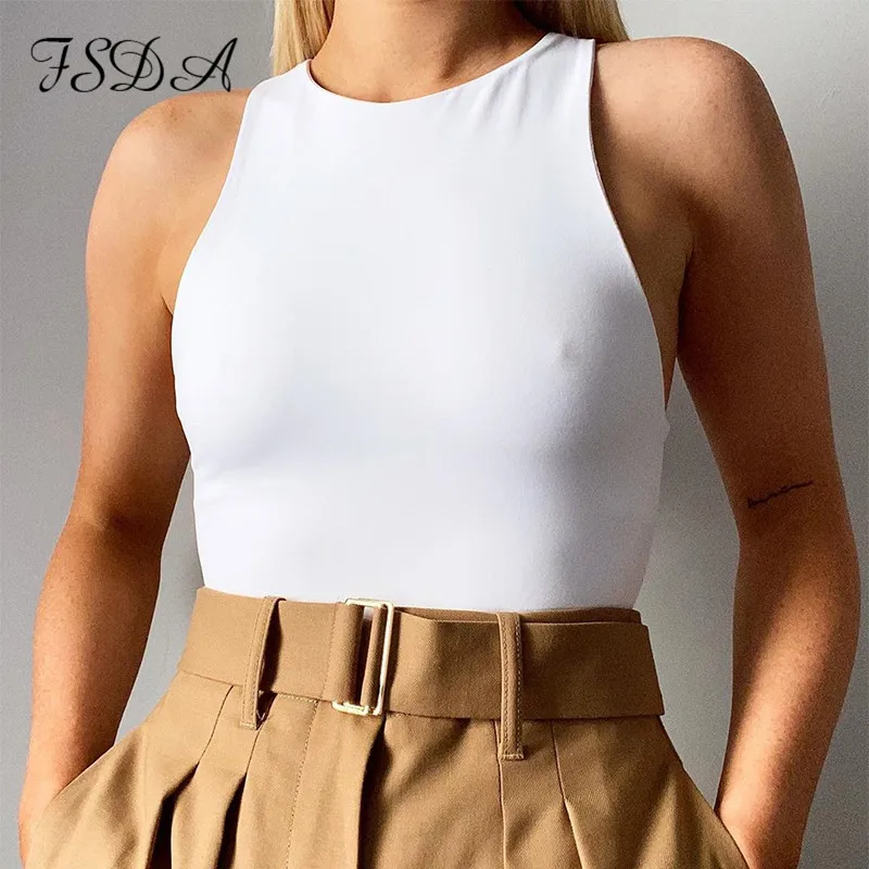 FSDA O Neck Summer Sleeveless Sexy Bodysuit Women 2020 Off Shoulder Body Tops Streetwear Casual White Bodysuits