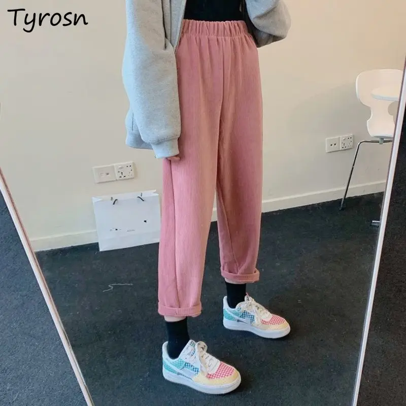 

Harem Corduroy Pants Women Ankle-length Chic Fashion All Match Leisure Streetwear Harajuku Students Ulzzang Simple Thicken New