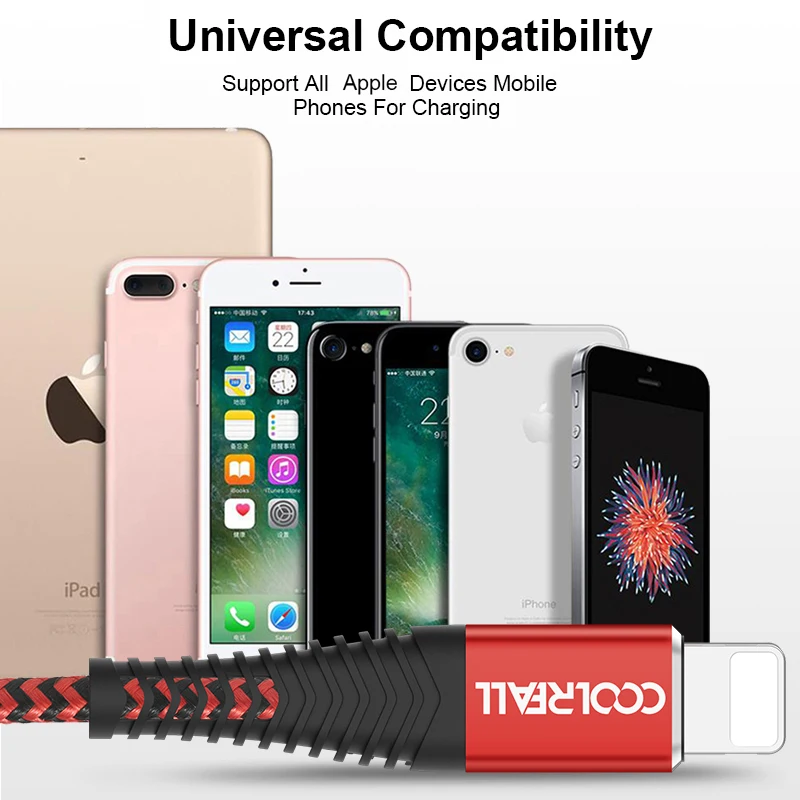 USB кабель Coolreall для iPhone 12 11 pro max Xr X 8 7 6 plus 6s iPad 2 4 а шнур быстрой зарядки передачи