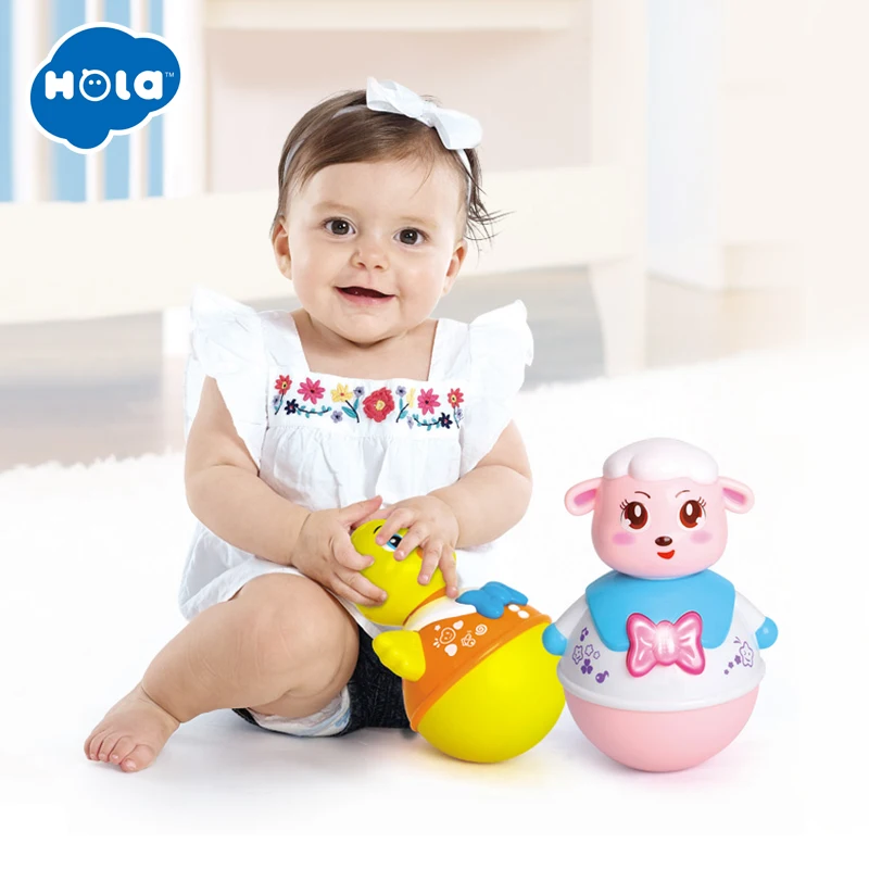 HOLA TOYS 967 Baby Toys Roly-Poly Tumbler Toy with Music& Flashing Lights Nodding Doll Duck Sheep Novelty Educational Toys