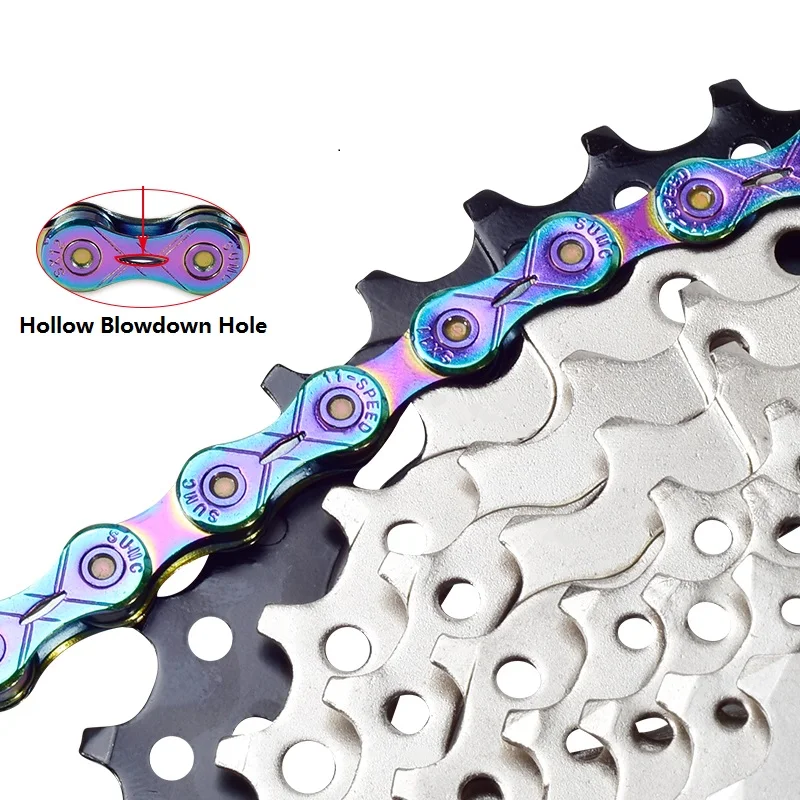 Top SUMC Bike Chain Colorful Bicycle Chain 10/11/12 Speed Ultralight Semi-hollow Chain Rainbow Chain w/ Magic Buckle 3