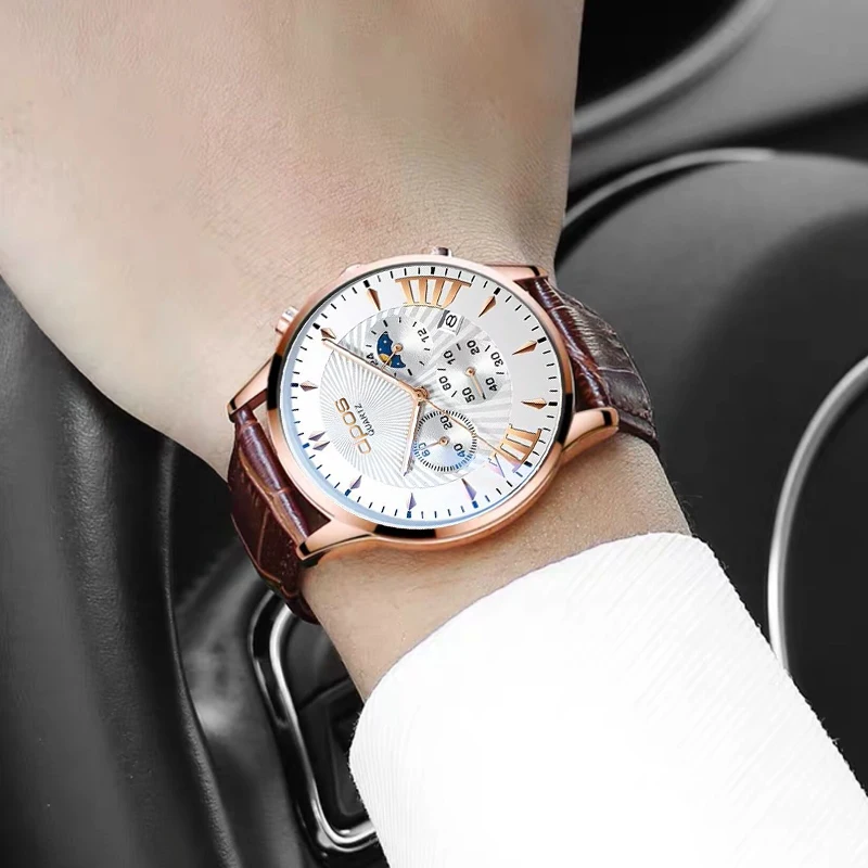 relogio masculino Luxury Watches Men Fashion Sport Steel Leather Band Date Watch Quartz Business Wristwatch reloj hombre - Цвет: White BrownL