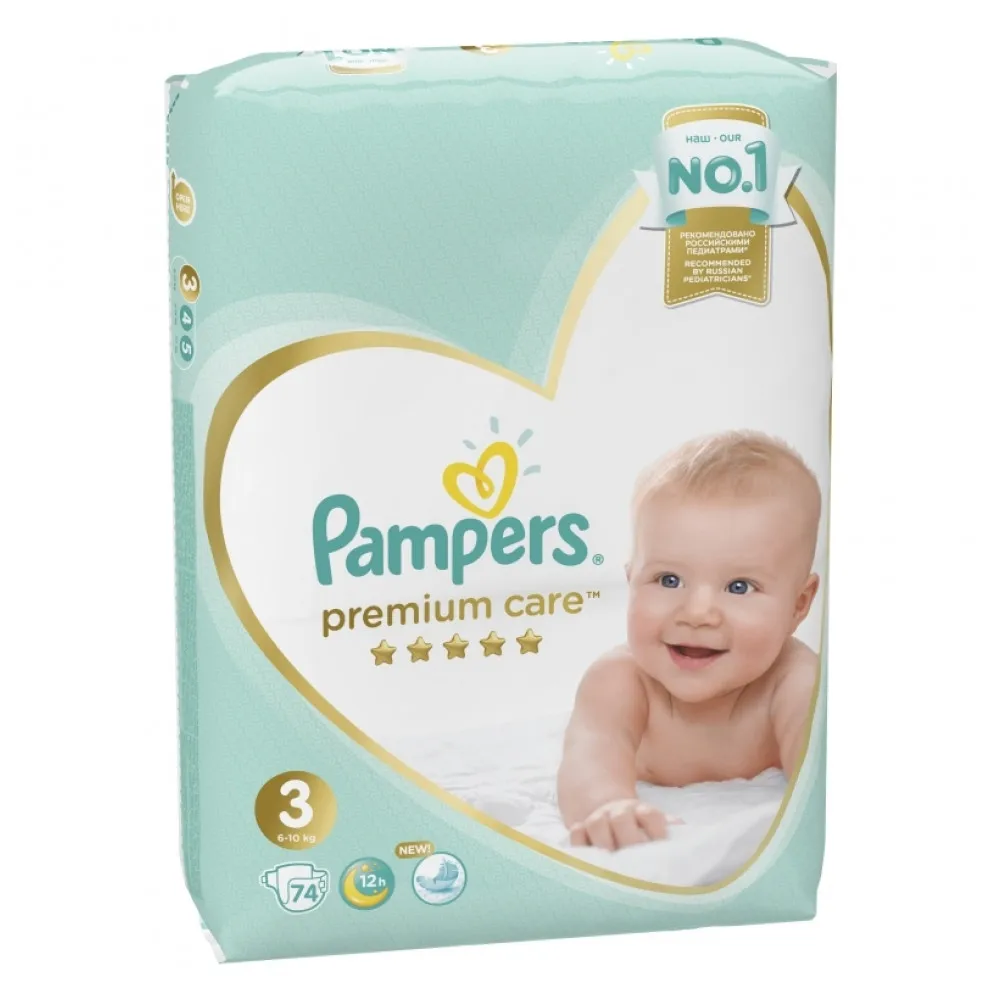 Подгузники Pampers Premium Care Midi(6-10 кг), 3 размер, 74 шт