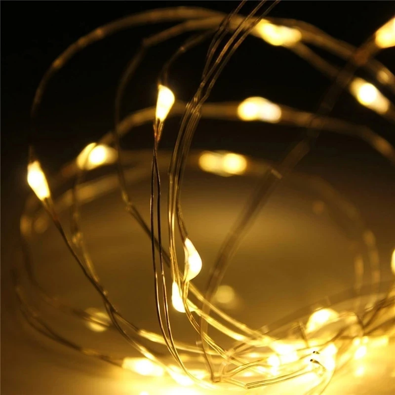 Enchanting Silver LED Copper Wire String Lights - Battery Powered Decorative Fairy Lights