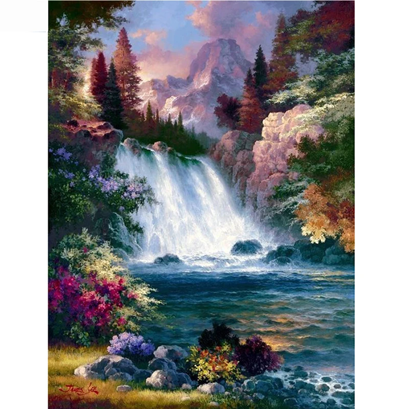 3d Nature Scenery Embroidery Full Diamond Painting Waterfall Forest 5d Cross Stitch Rhinestone Mosaic Image Diamond Painting Cross Stitch Aliexpress