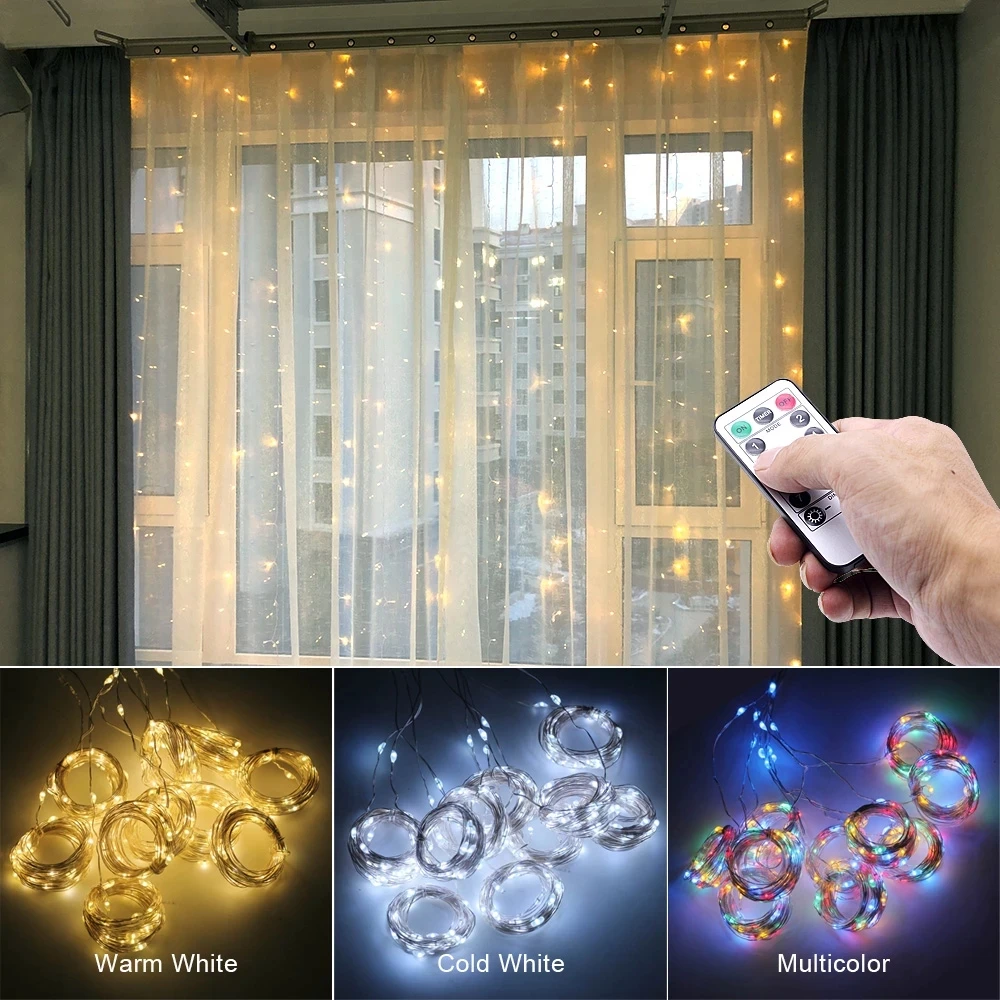 3M LED Curtain Garland USB String Lights Fairy Festoon With Remote Christmas Wedding Holiday New Year Decoration 2022 for Home usb festoon string light fairy garland curtain light christmas light christmas decor for home holiday decorative new year lamp