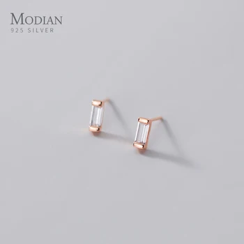 

Modian Simple Fashion Mini Square Zircon Real 100% 925 Sterling Silver Anti-Allergy Stud Earring for Women Fine Jewelry Brincos