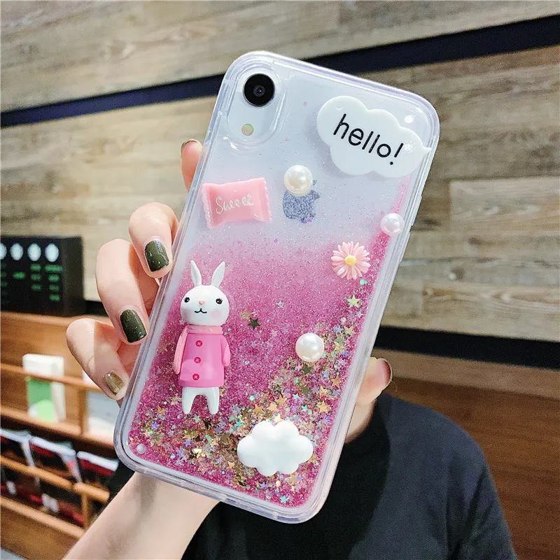 

3D cartoon Rabbit Glitter quicksand cover For oppo F11 pro K3 realme x reno 10x zoom R17 15x 3S 5S A83 A9 luxury pearl soft case