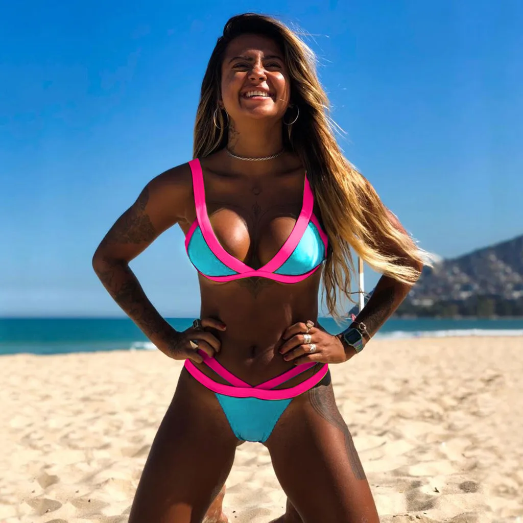 

New Patchwork Women Swimsuit 2021 Bandeau Bandage Bikini Mujer Set Push-Up Brazilian Swimwear Female 2 Piece Beachwear Sexy