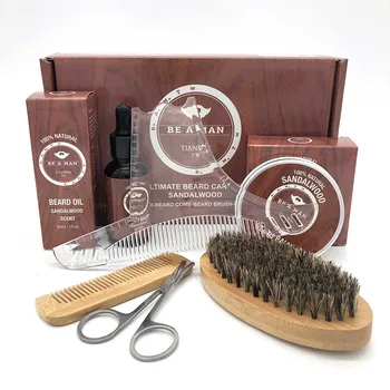 

6Pcs/set Men Beard Care Kit Comb Beard Balm Beard Oil Brush Grooming Styling Tool Kit boyfriends, friends or family gifts