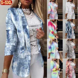 9 cores estilo outono tamanho grande moda lapela fino cardigan temperamento blazer impresso jaqueta feminina casaco áo khoác công sở