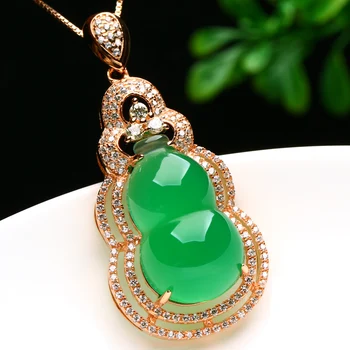 

Authentic 925 silver inlaid natural green jade myelin gourd pendant fashion women's silver-encrusted jade necklace pendant belt