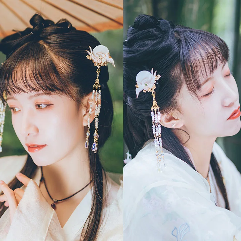 QIANJI2019 Hanfeng головной убор jade tassel flying crane классический темперамент китайский стиль Hanfeng аксессуары для волос