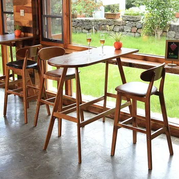 

Solid Wood Bar Chair Household High Stool Reception Chair Modern Simplicity Bar Nordic Barstool Backrest Stool Coffee Chair
