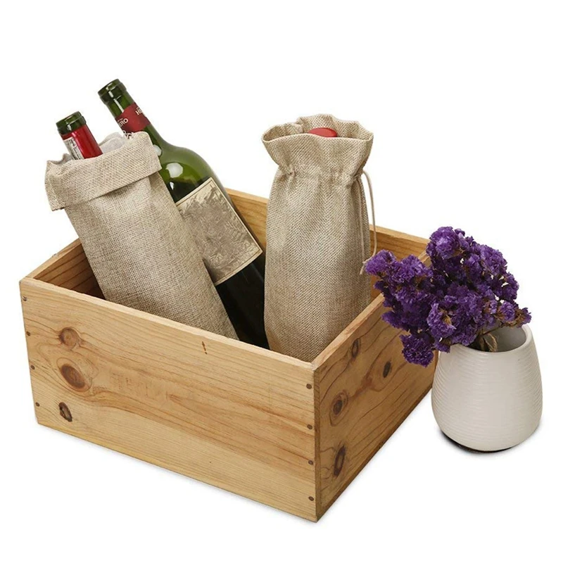 ABUI-10pcs джутовые мешки для вина, 14x6 1/4 дюймов Hessian подарочные пакеты для винных бутылок с Кулиской