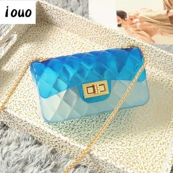 

iouo genuine ladies handbags shoulder bag messenger bag 2020 new Korean fashion gradient color PVC chain female bag jelly bags