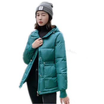 

Abrigos Mujer Invierno 2019 New Zipper Parka Thick Short Cotton-padded Jacket Adjustable Waist Hooded Snow Wear Female H116