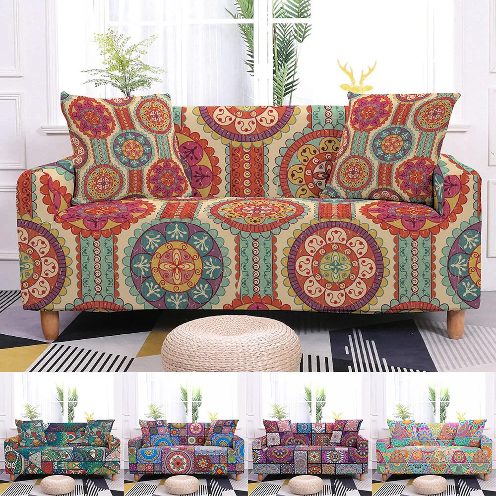 Bohemian Geometry Elastic Sofa Cover Spandex Modern Stretch Fully-Wrappe Couch Slipcover Protector 1/2/3/4 Seater | Дом и сад