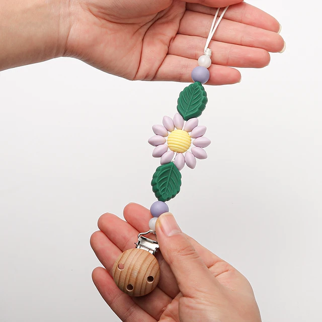 Baby Pacifier Chain Clips Dummy Holde Nipples Clips Silicone Teething Chain Teether Pacifier Chains Holder Chain Newborn Toy Light purple