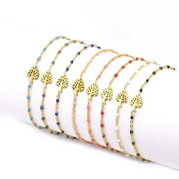 

5pcs/ pack lake blue dark blue multi-color beads tree of life Charms Dainty Adjustable Link Bracelets For Women Wedding Gift