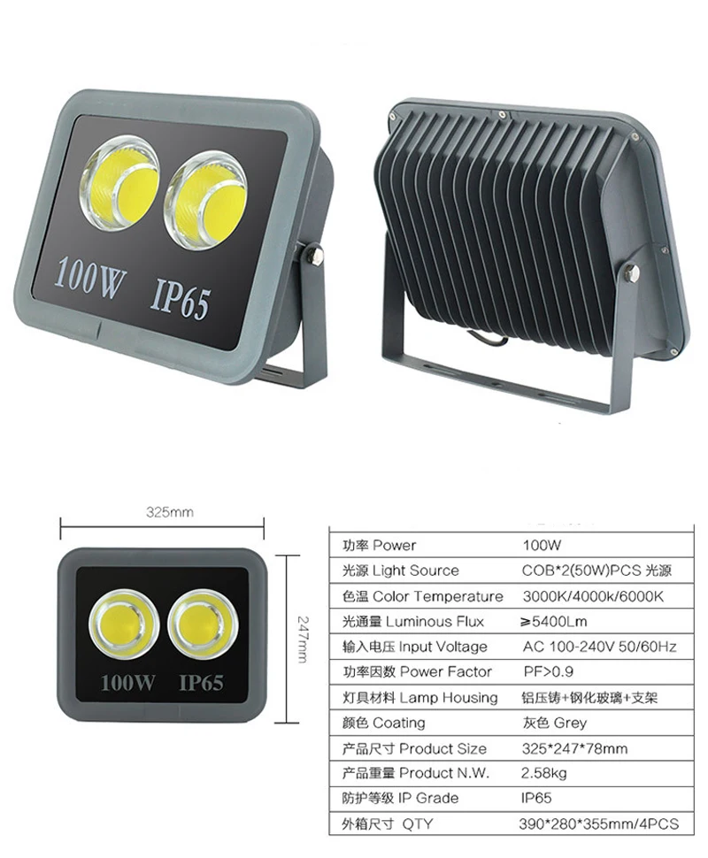 COB LED Floodlight 100W 200W 300W 400W 500W 600W IP65 Spotlight Refletor LED Floodlight LED Exterieur Spot Energy Saving Lamp