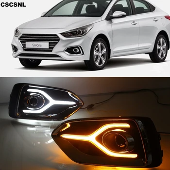 

CSCSNL 2PCS Yellow Turn Signal Function Car DRL LED Daytime Running Light Fog Lamp For Hyundai Accent Solaris 2017 - 2020
