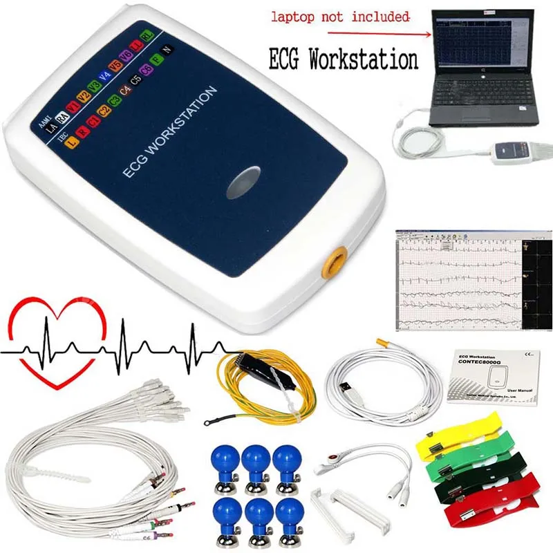 New CONTEC8000G Workstation Portable ECG Waveform Recorder Analyzer System 12 Lead Resting