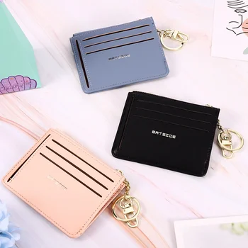 

1 PC Women Mini Coin Purse Slim Multi-Card Holder Purse Girls Fashion Small Credit Card Holder Zipper Coin Purse With Keychain