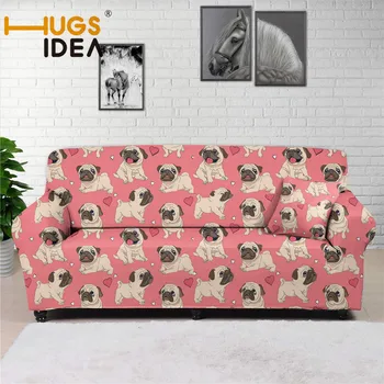 

HUGSIDEA Puppy Pug Sofa Covers Pink Stretch Slipcover for Living Room Couch Cover Elastic Stretch Sofa Cover 1/2/3/4-Seater