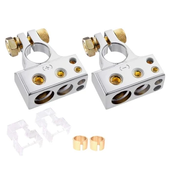 

Car Battery Terminal Connectors Kit-AWG Positive Negative Car Battery Post Clamp with 2 Clear Covers Shims