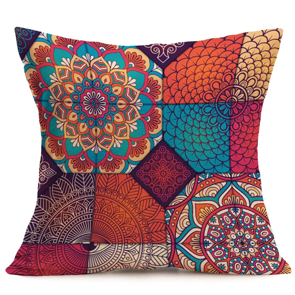 

Bohemian Pattern Pillow Case Flax Decorative Pillowcases Throw Pillow Cover Square 45cm*45cm Poszewki Na Poduszki Home Decor 821