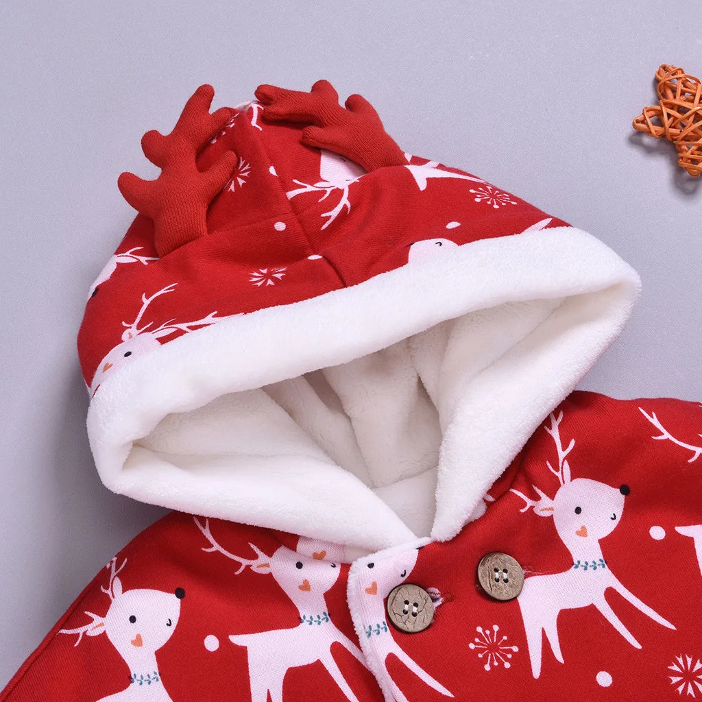 Пальто для маленьких девочек, плащ «My First Christmas», теплая осенне-зимняя верхняя одежда с капюшоном и рисунком оленя, куртка, плащ, пальто, накидка, одежда