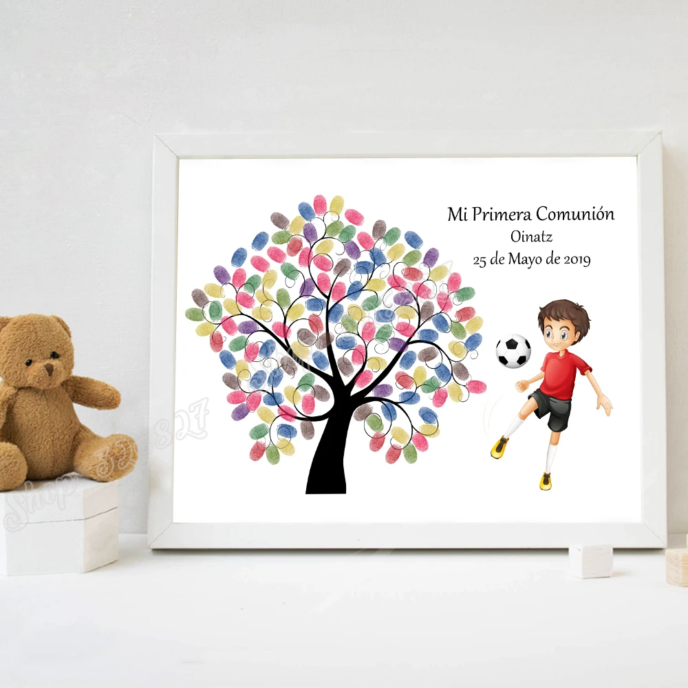  Football Boy Girl Free Custom Name Date Fingerprint Signature Guest Book DIY Mi Primera Comunion Pa