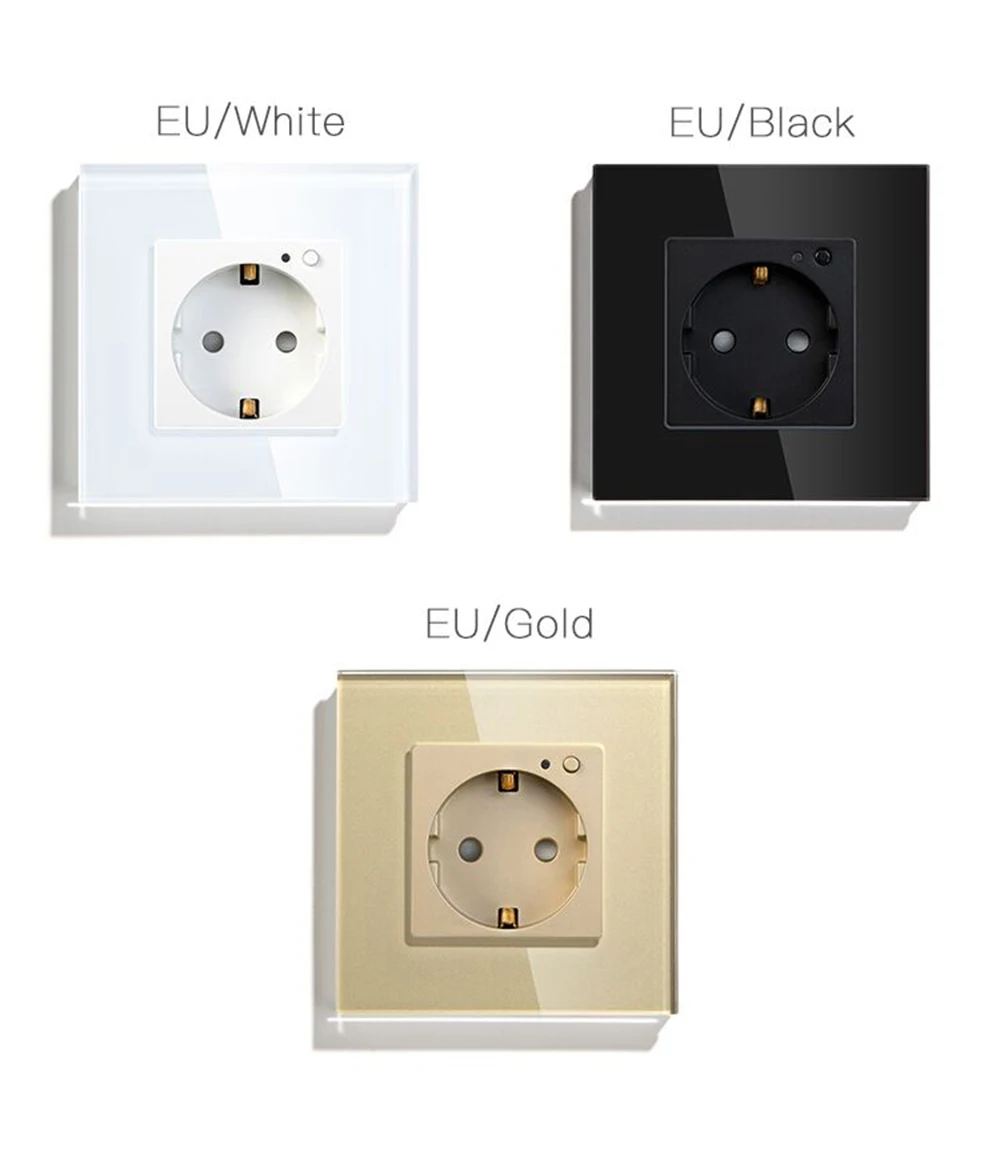 H50d08a69cd384984a94556a95302e742m Wifi Smart EU Wall Socket 16A Crystal Glass Electrical Plug Outlet Plate Panel Switch Remote work with Tuya Alexa Google Home