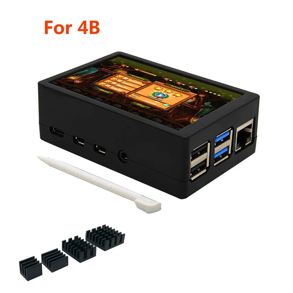 for 4B Kit 3,5 дюймовый TFT ЖК-дисплей сенсорный экран+ ABS чехол+ радиатор для Raspberry Pi 4B 3B+ 3B - Цвет: for 4B Kit