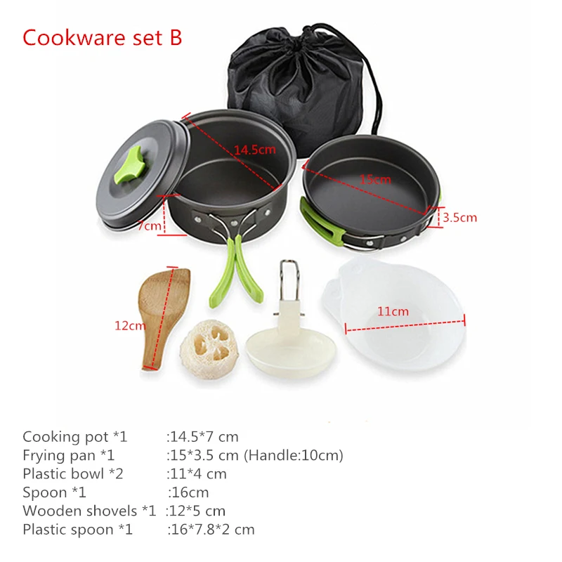 Портативный набор посуды для кемпинга посуда для походов на открытом воздухе для Пикника Сверхлегкий походный горшок чаша из сплава Ложка Вилка посуда - Цвет: Cookware set B