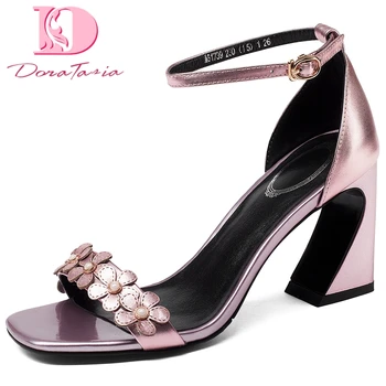 

Doratasia 2020 Dorpship Elegant Flowers Hoof High Heels Patent Leather Skin Summer women's Shoes Sandals