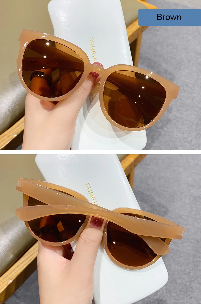 oversized sunglasses New Cat Eye Sunglasses Woman Fashion Big Frame Round Sun Glasses Female Retro Shades Mirror Jelly Color Oculos De Sol rose gold sunglasses