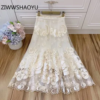 

Ziwwshaoyu 2020 Autumn Runway Brand Women's Skirt Luxury Moon Letter Embroidery Elegant Holiday Boho Skirts Women