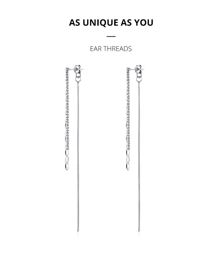 WOSTU Authentic 925 Sterling Silver Ear Threads Earrings For Women Simple Gentle Long Tassels Fashion Jewelry Making FIE790