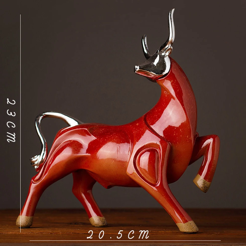 Vermelho/azul touro escultura cerâmica artesanato animal decoração de mesa  ornamentos gabinete tv mobiliário moderno decoração pintada estátua de touro  - AliExpress