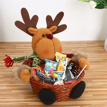 

Christmas Decoration Storage Basket Cute Christmas Candy Storage Basket Bamboo Xmas Gift Holder Basket Santa Claus Kids Gift
