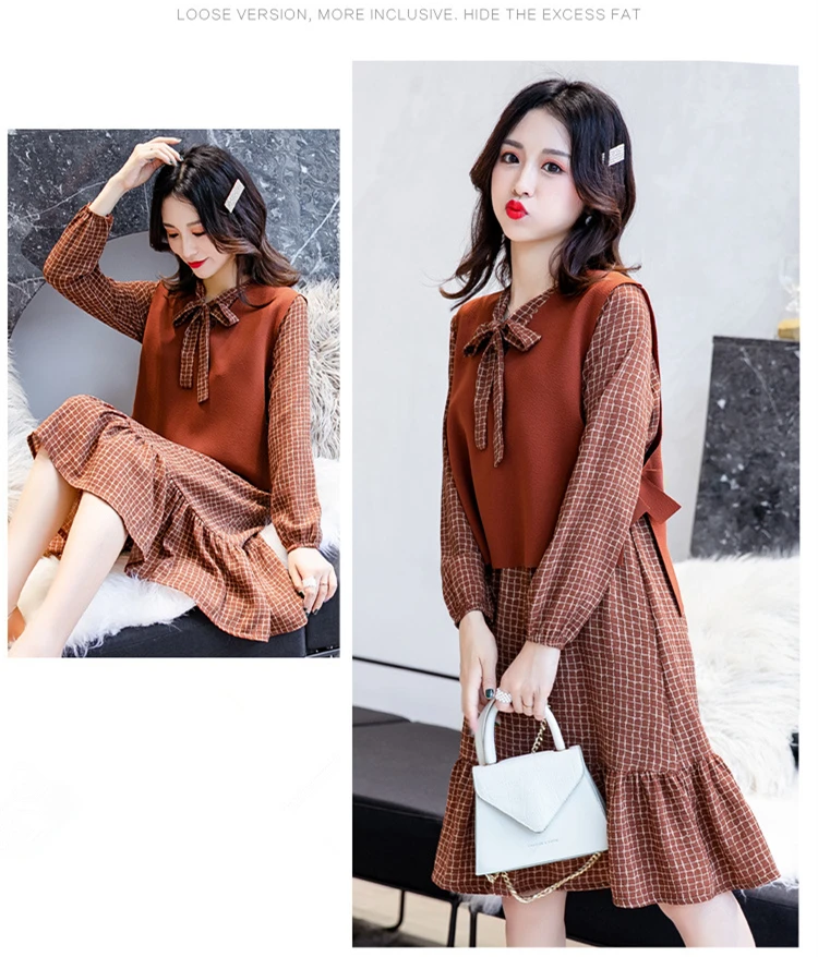 Fashion Womens Breastfeeding Dresses Autumn Winter Maternity Pregnant Nursing Dress 2 Pcs Long Sleeve Ruffles Pregnancy Clothes (3)