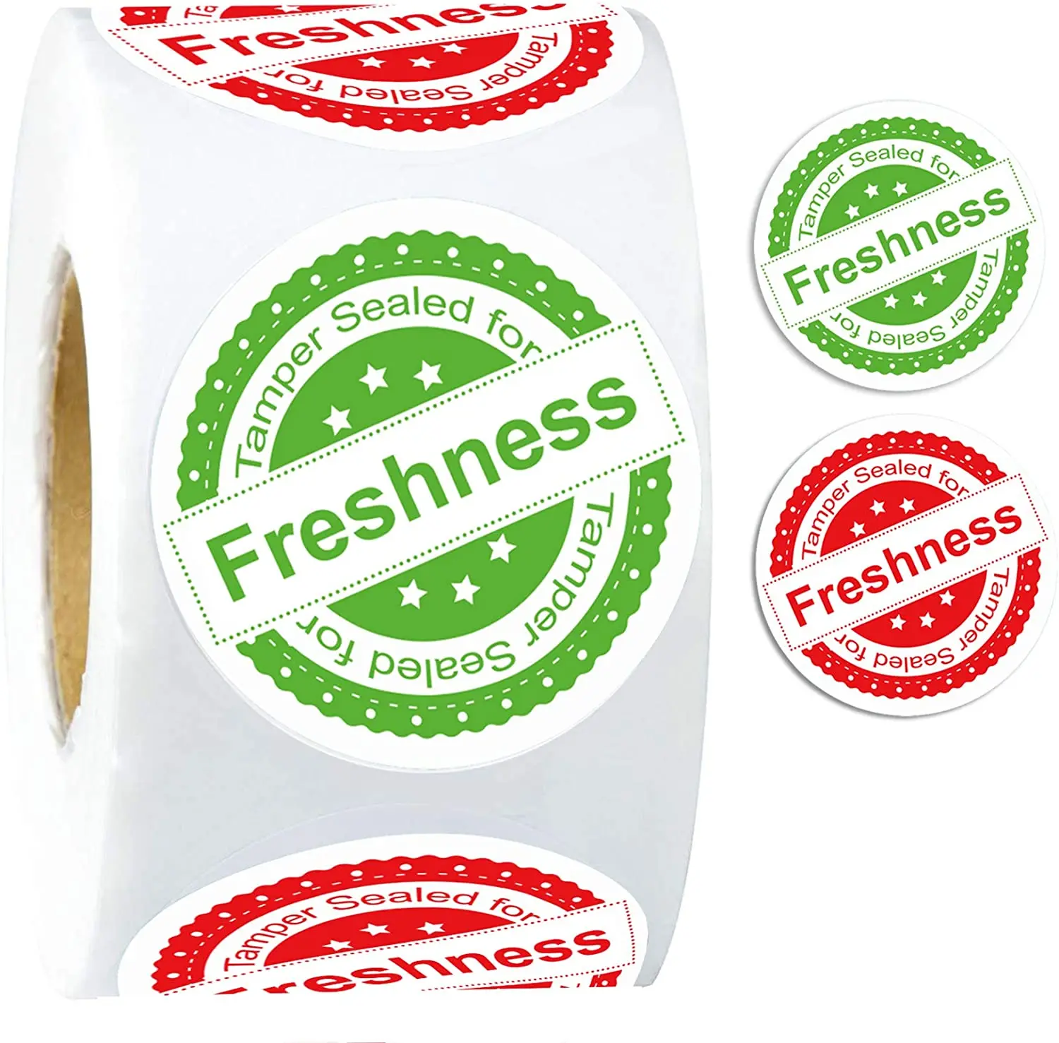 Tamper Sealed for Freshness Sticker 2 inch Red and Green Tamper Evident Labels for Seal Food