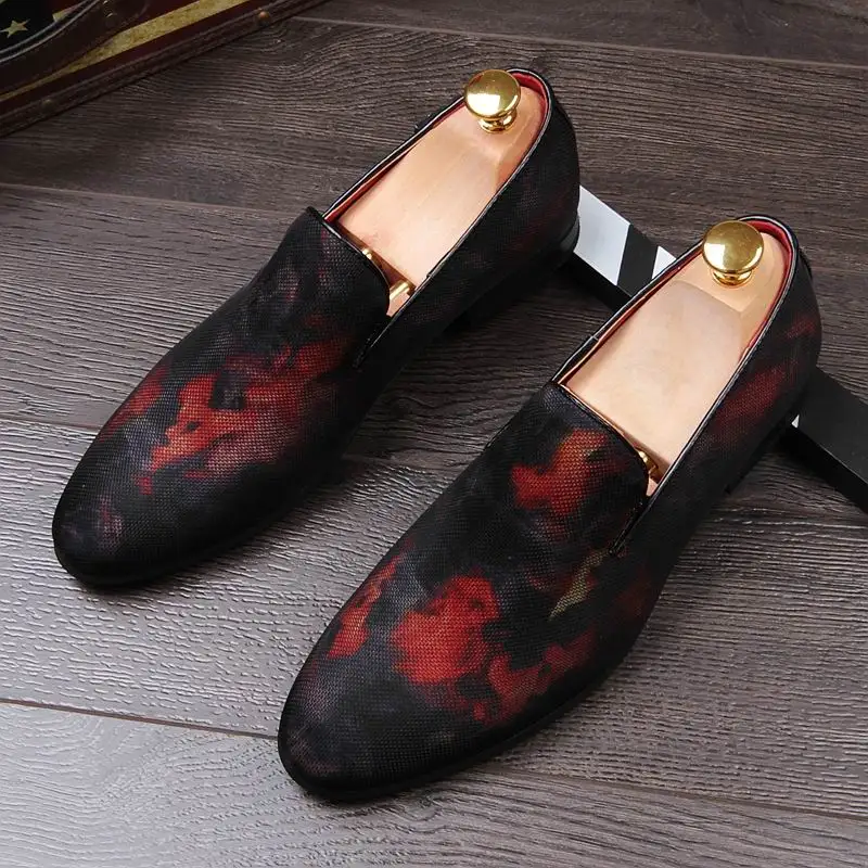 

New Arrival Men Casual Loafer Shoes Fashion Round Toe Slip On Print Pattern Red Leisure Shoes Man Size 38-44 Zapatos