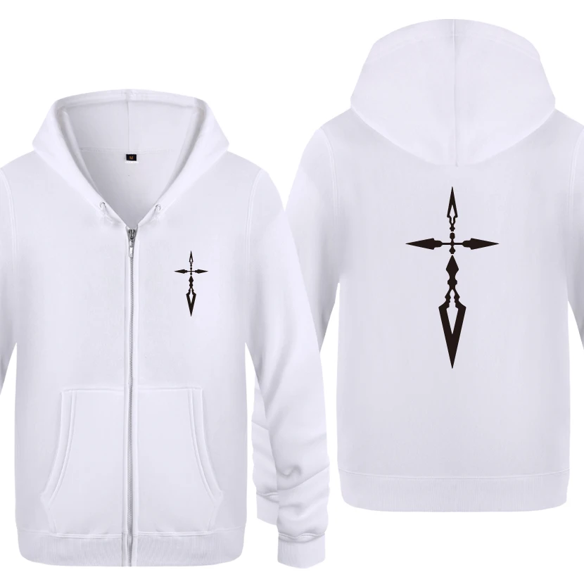 FATE ZERO Аниме мультфильм толстовки для мужчин мужчин s молния с капюшоном флис толстовки кардиганы