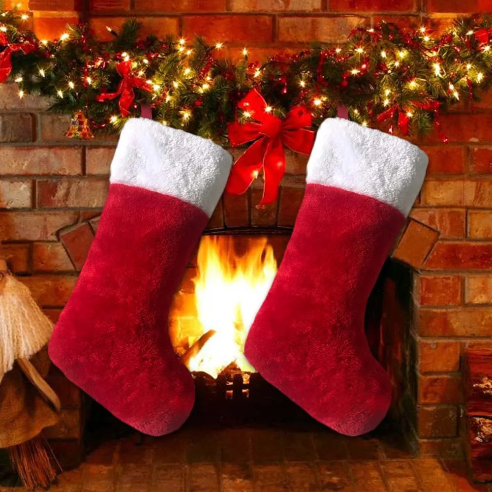

Behogar 4pcs 20 inch Christmas Stockings Socks Candy Pouch Bag for Home Party Xmas Tree Hanging Decorations Ornaments