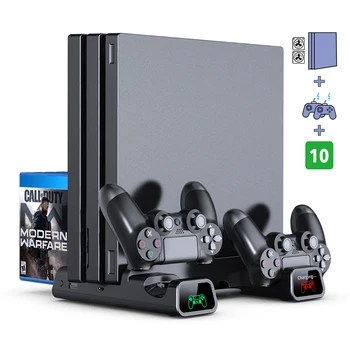 

DOBE Dual Controller Charger PS4/PS4 Slim/PS4 Pro Console Vertical Cooling Stand Charging Station 4 Connector For Playstation 4