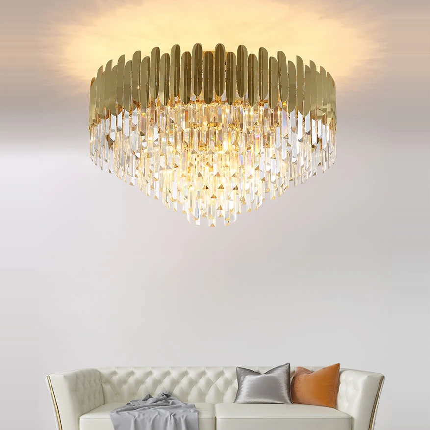 LED Postmodern Stainless Steel Crystal Art Deco Chandelier Lamparas De Techo Lighting For Foyer